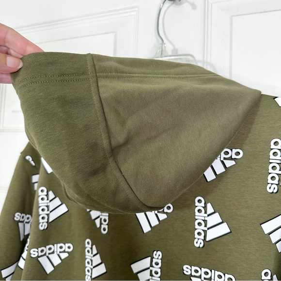NWT Adidas AOP Fleece Hoodie Pullover Sweatshirt in Olive Men’s Sz L - Picture 6 of 12